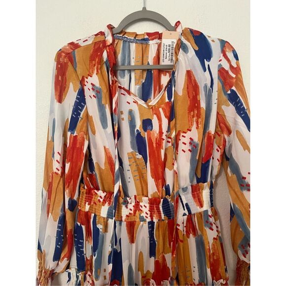 GSTQ Womens Casual Long Sleeve Smocked Ruffle Layer Tunic Dress Swing Mini Dress - Picture 4 of 10